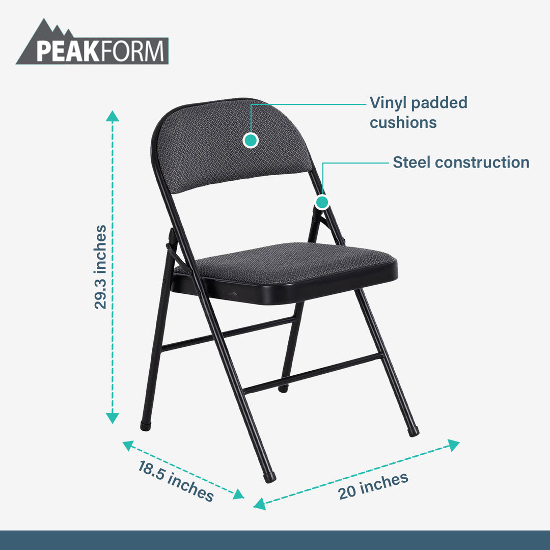 Peakform Vinyl Padded Chair w/Comfortable Seat Cushion, 4pk, Black (Open Box)