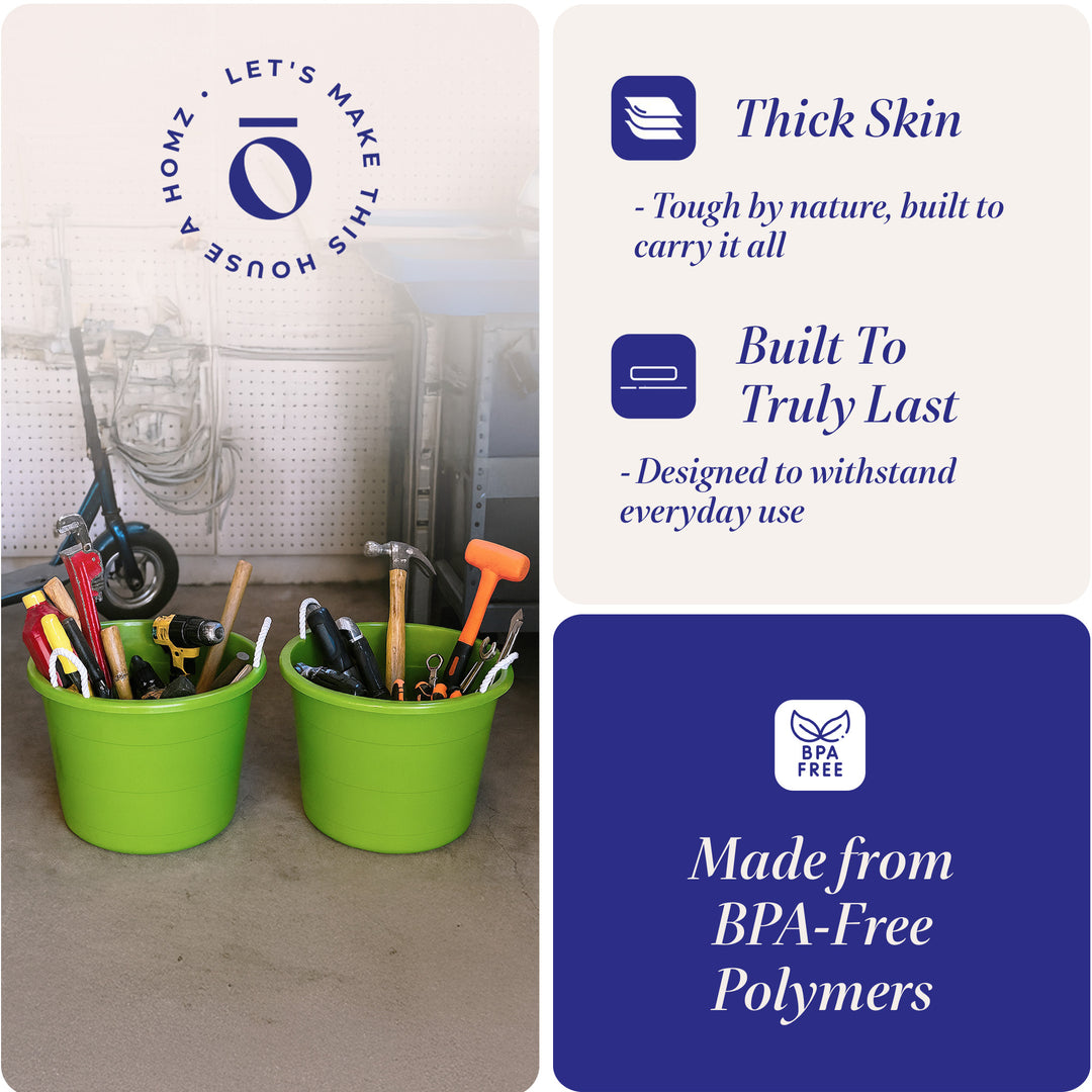 Homz 17 Gallon Indoor Outdoor Storage Bucket w/Rope Handles, Bold Lime (4 Pack)