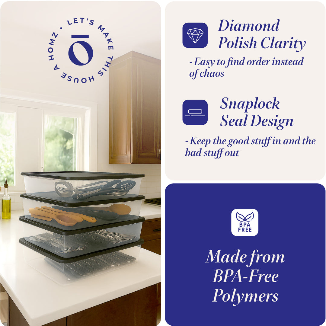 Homz Snaplock 28 Quart Clear Organizer Storage Container Bin with Lid, (4 Pack)