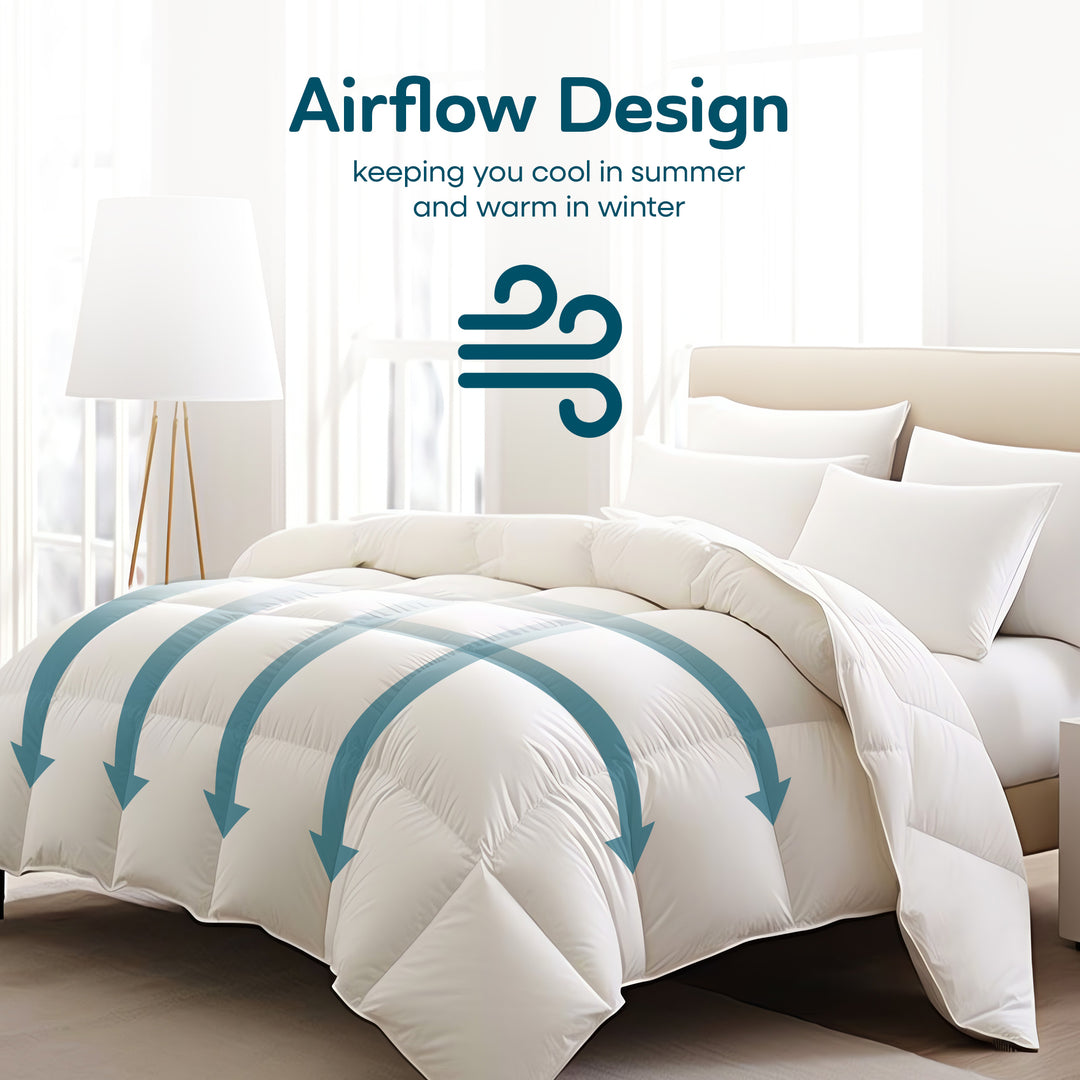 Sleepgram Queen Sized Pre Shrunk Lightweight Embroidered Cotton Comforter, White - VMInnovations