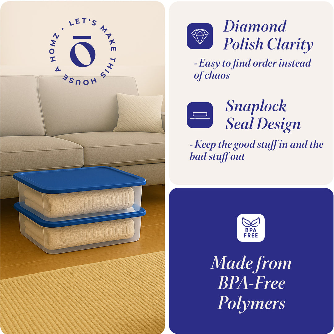 Homz 28 Qt Snaplock Clear Plastic Storage Container Bin , Blue (2pk) (Open Box)