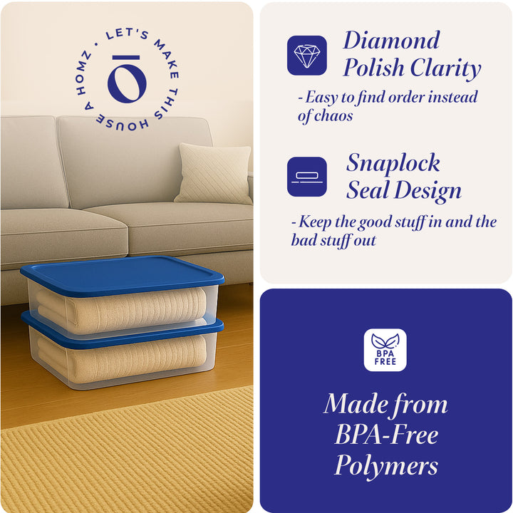 Homz 28 Qt Snaplock Clear Plastic Storage Container Bin , Blue (2pk) (Open Box)