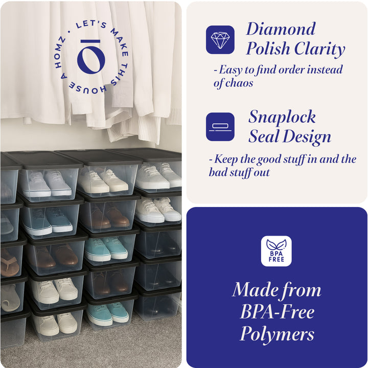 Homz Snaplock 6 Quart Clear Organizer Storage Container Bin with Lid (20 Pack)