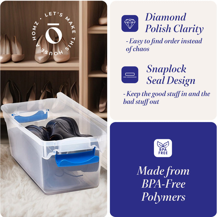 Homz 7.5Qt Secure Latching Clear Plastic Stackable Storage Container, 5pk (Used) - VMInnovations