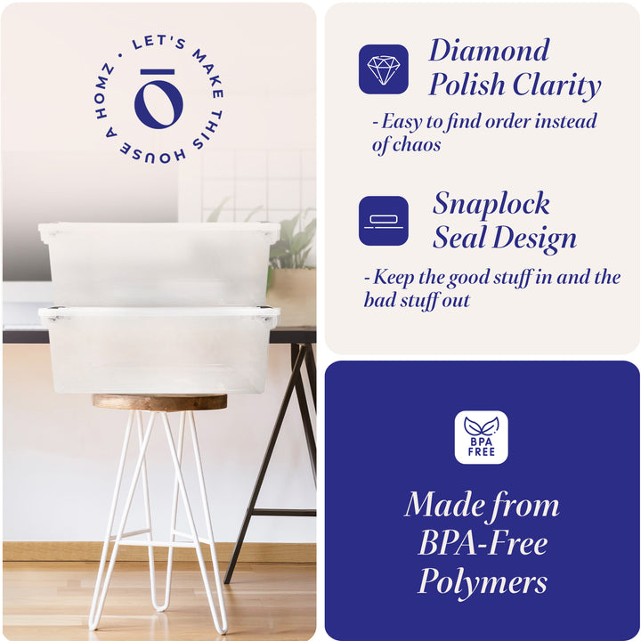 Homz 64 Qt Multipurpose Stackable Storage Bin with Latching Lids, Clear (6 Pack)