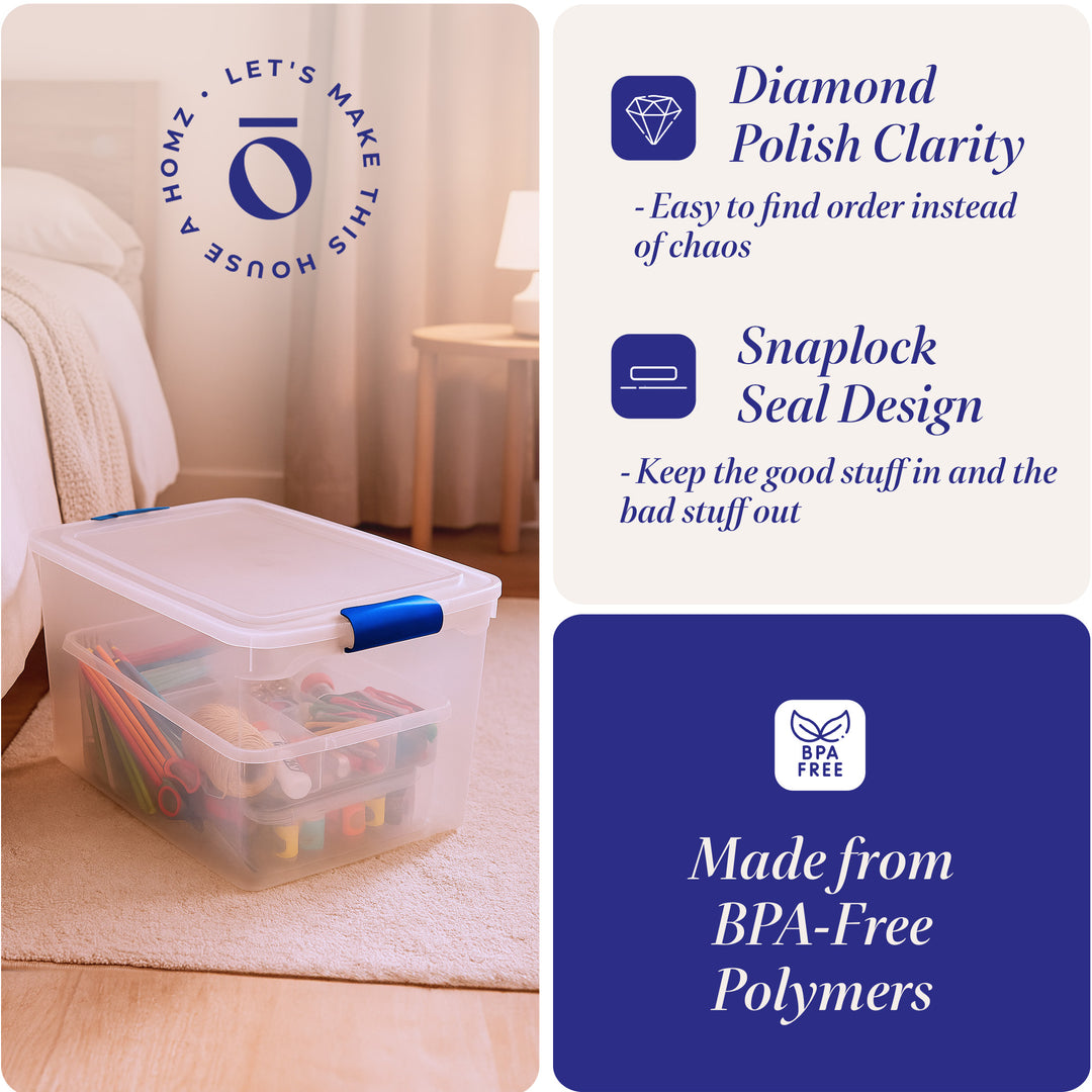 Homz 66-Quart Clear Plastic Stackable Storage Containers w/ Latch Lid, 4 Pack