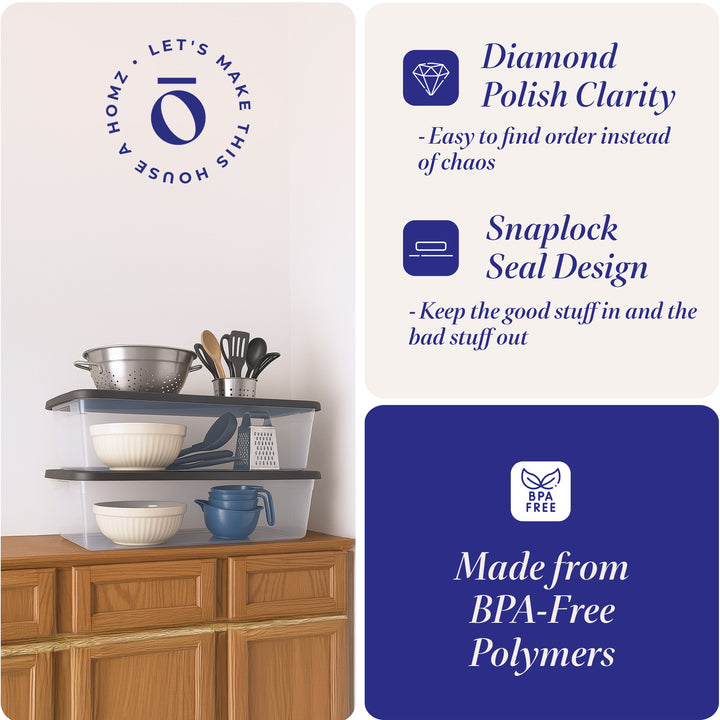 Homz 41Qt Stackable Plastic Storage Containers w/Snap-Close Lid, (2 Pack) (Used)