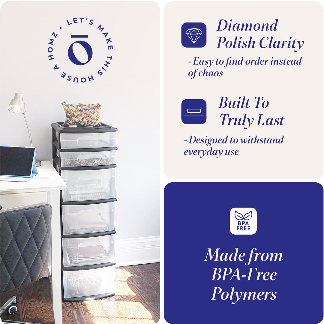Homz Plastic 6 Clear Drawer Medium Home Container Tower, Black Frame (Used) - VMInnovations
