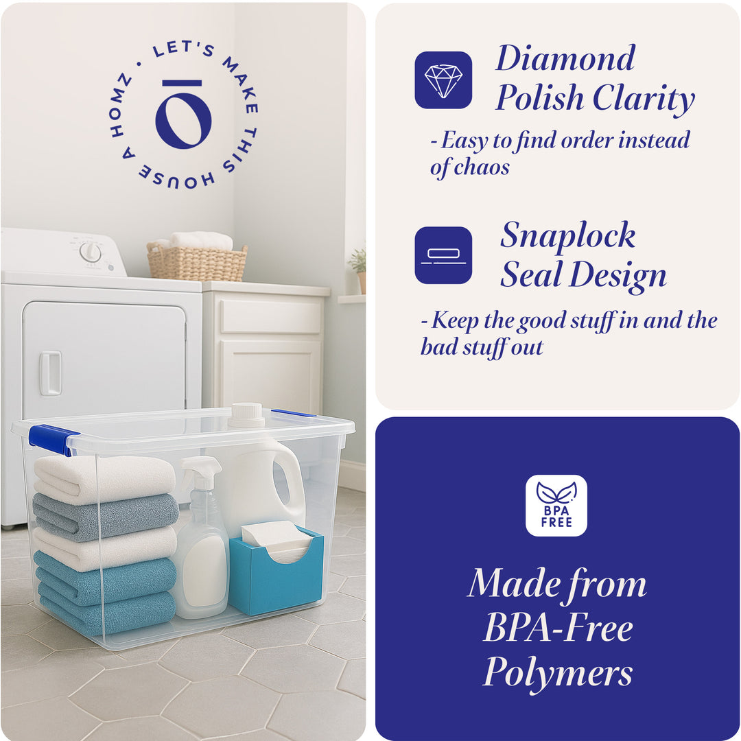 Homz 112-Quart Clear Plastic Stackable Storage Containers w/ Latch Lid, 6 Pack