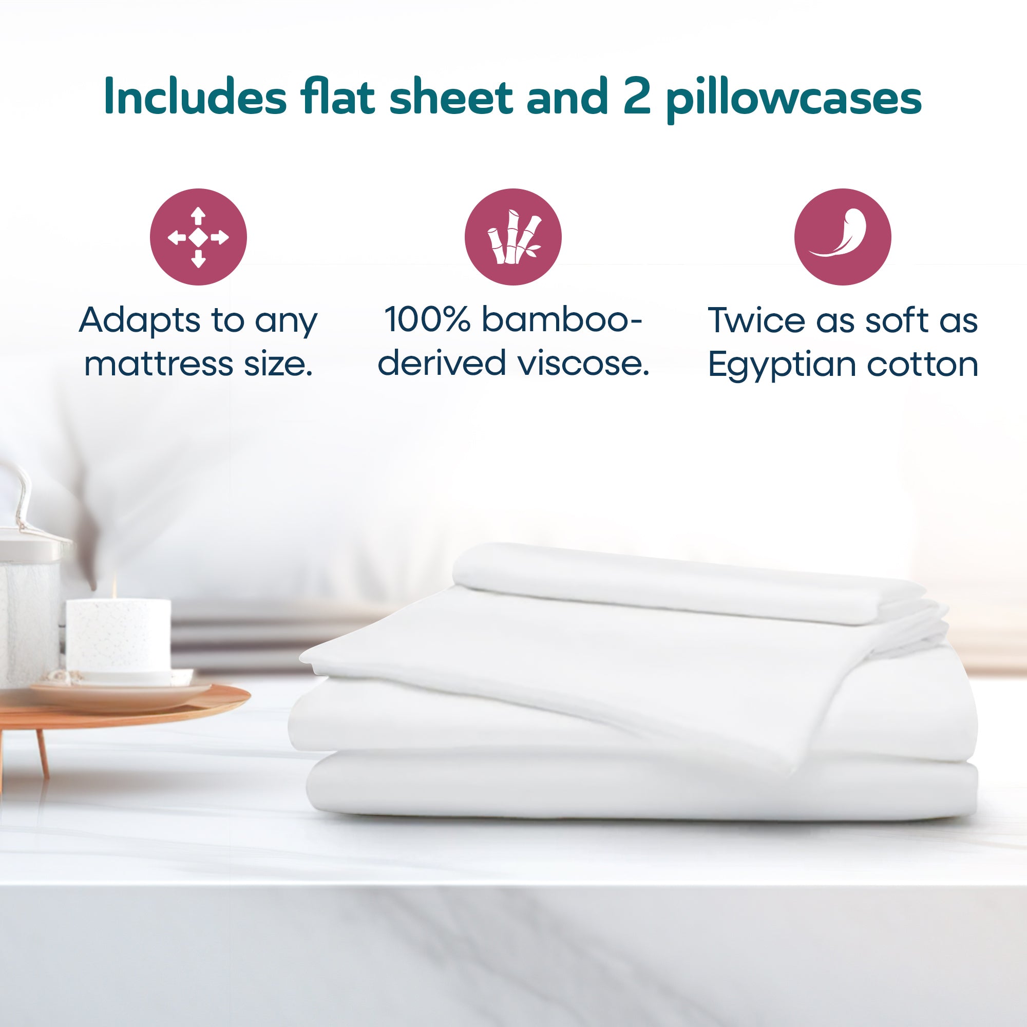 Sleepgram Viscose from Bamboo King Bed Sheet Set with 2 Pillowcases, White - VMInnovations