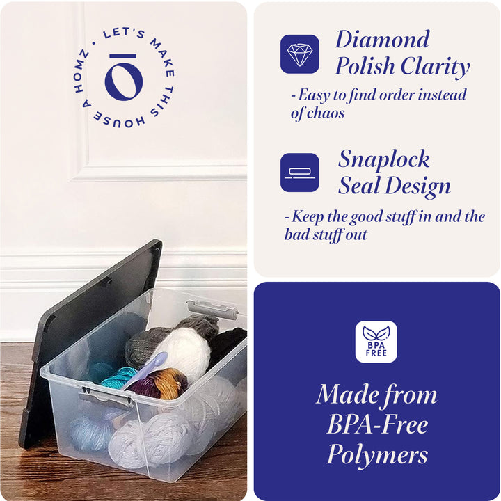 Homz 15 Qt Stackable Plastic Storage Container w/Snaplock Lid, Gray (8 Pack)