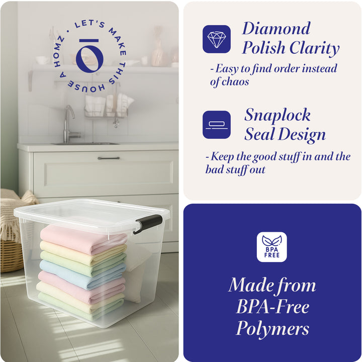 HOMZ 112 Quart Latching Plastic Storage Container, Extra Large, Clear (2 Pack)