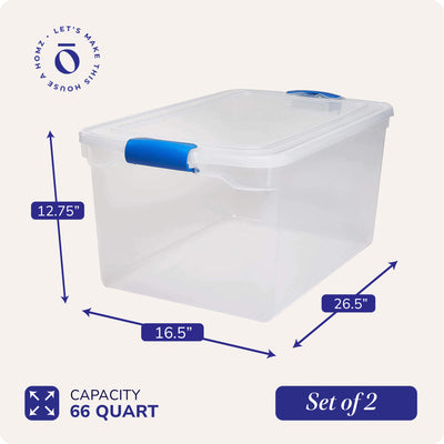 Homz 66 Qt Stackable Storage Bin with Latching Lids, Clear 2 pack (Open Box)