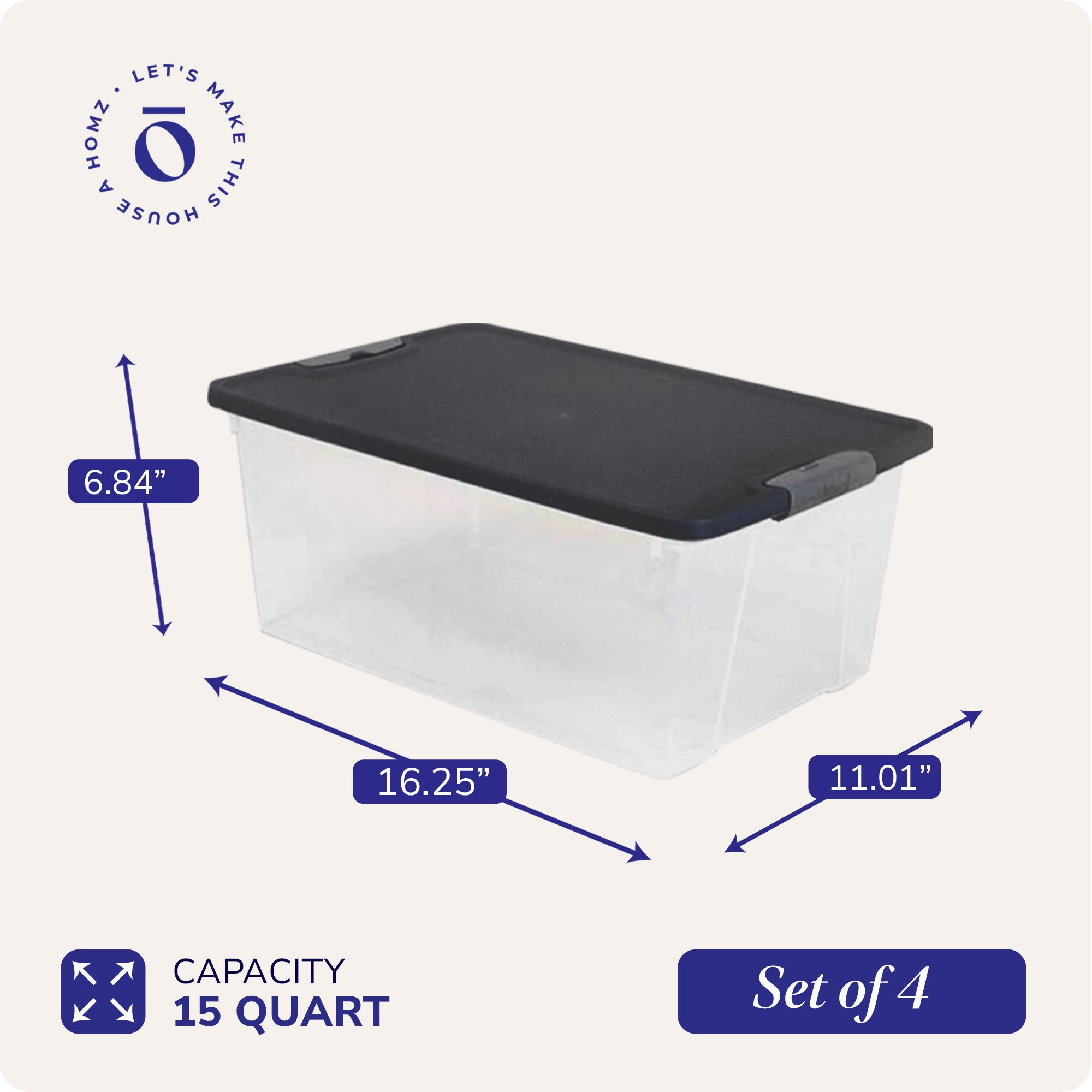 Homz 15 Qt Stackable Plastic Container w/Snaplock Lid, Gray (4 Pack) (Used) - VMInnovations