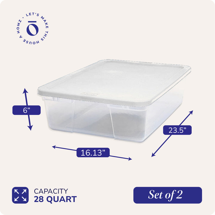 Homz 28 Qt Clear Plastic Storage Container Bin w/ Secure Lid, 2 Pack (Open Box) - VMInnovations