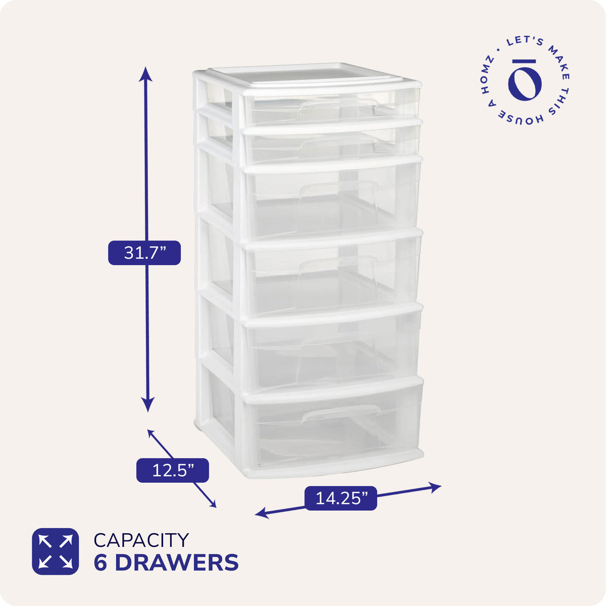 Homz Plastic 6 Drawer Medium Home Storage Container Tower, White Frame(Open Box)