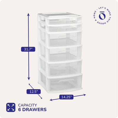 Homz Plastic 6 Drawer Medium Home Storage Container Tower, White Frame(Open Box) - VMInnovations