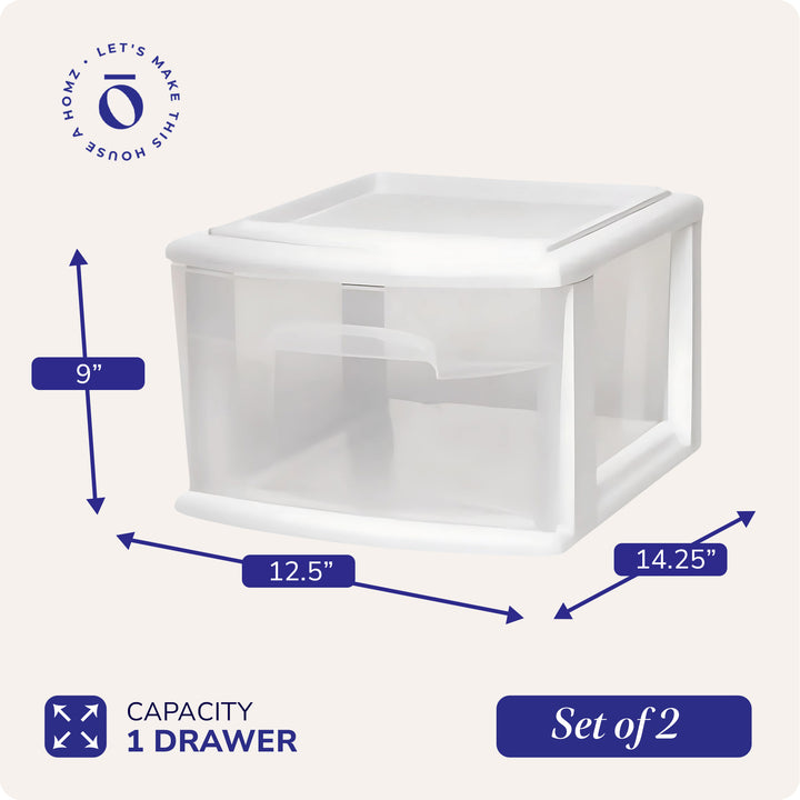 Homz Plastic 1 Drawer Medium Storage Cart White w/Clear Drawer, 2 Pack(Open Box)