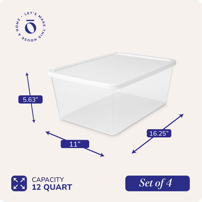 12 Qt Snaplock Clear Plastic Storage Container w/ Secure Lid, 4 Pack(Open Box) - VMInnovations