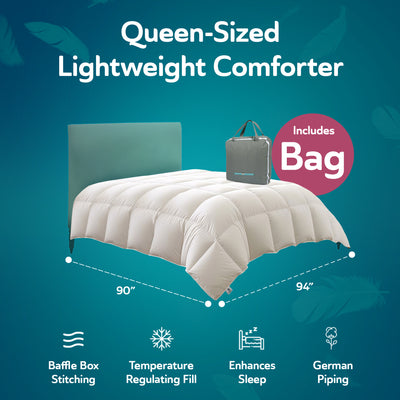Sleepgram Queen Sized Pre Shrunk Lightweight Embroidered Cotton Comforter, White - VMInnovations