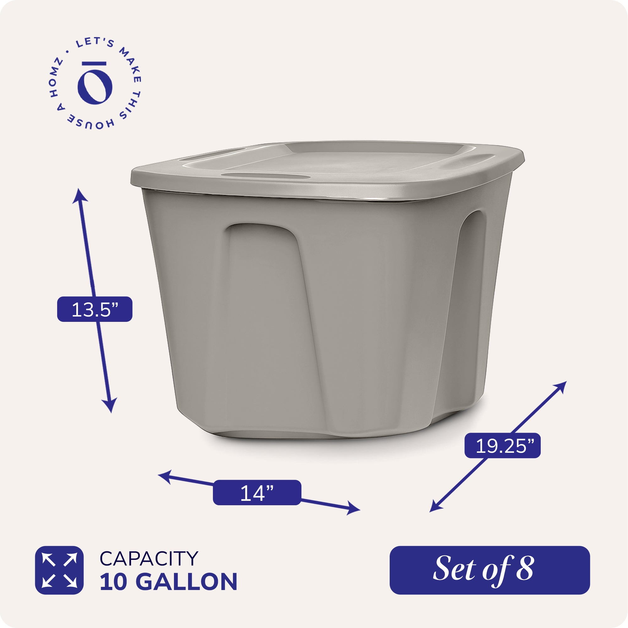 Homz 10 Gallon Heavy Duty Plastic Storage Container, Titanium Silver (8 Pack) - VMInnovations