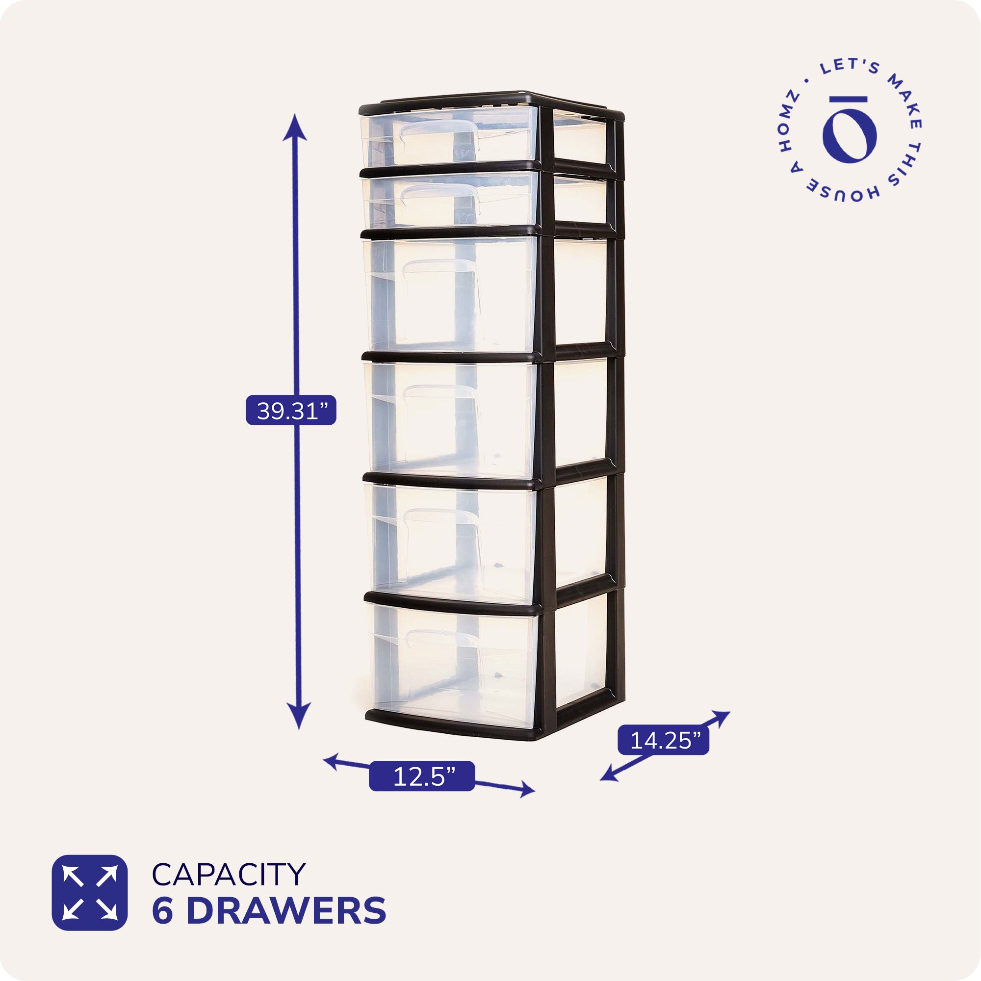 Homz Clear 6-Drawer Plastic Bedroom/Closet Organizer Black Frame(Open Box)