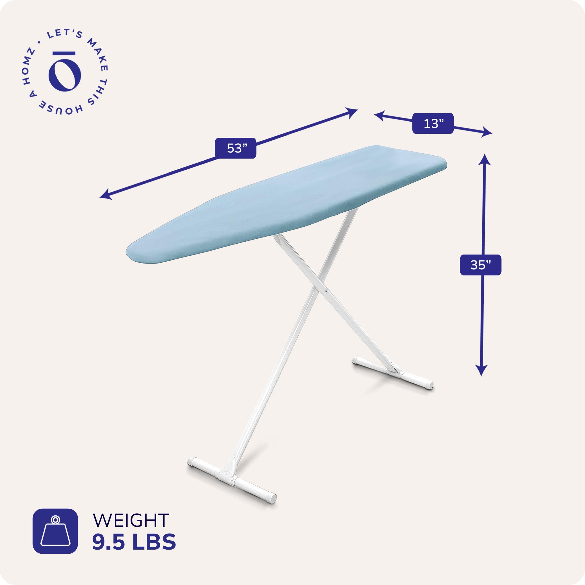 Homz Foldable Adjustable Ironing Board w/ Foam Pad & Cotton Cover, Blue (Used) - VMInnovations