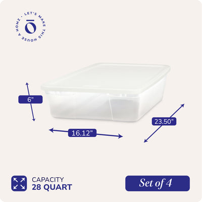 Homz 28 Qt Snaplock Clear Plastic Storage Container Bin with Secure Lid (4 Pack) - VMInnovations