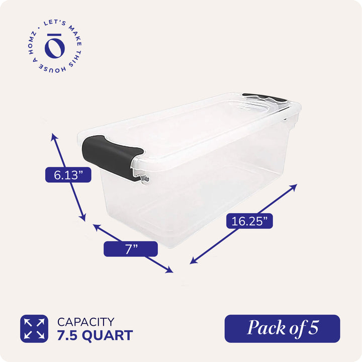 Homz 7.5 Qt Clear Storage Container with Latching Lids, (5 Pack) (Open Box) - VMInnovations