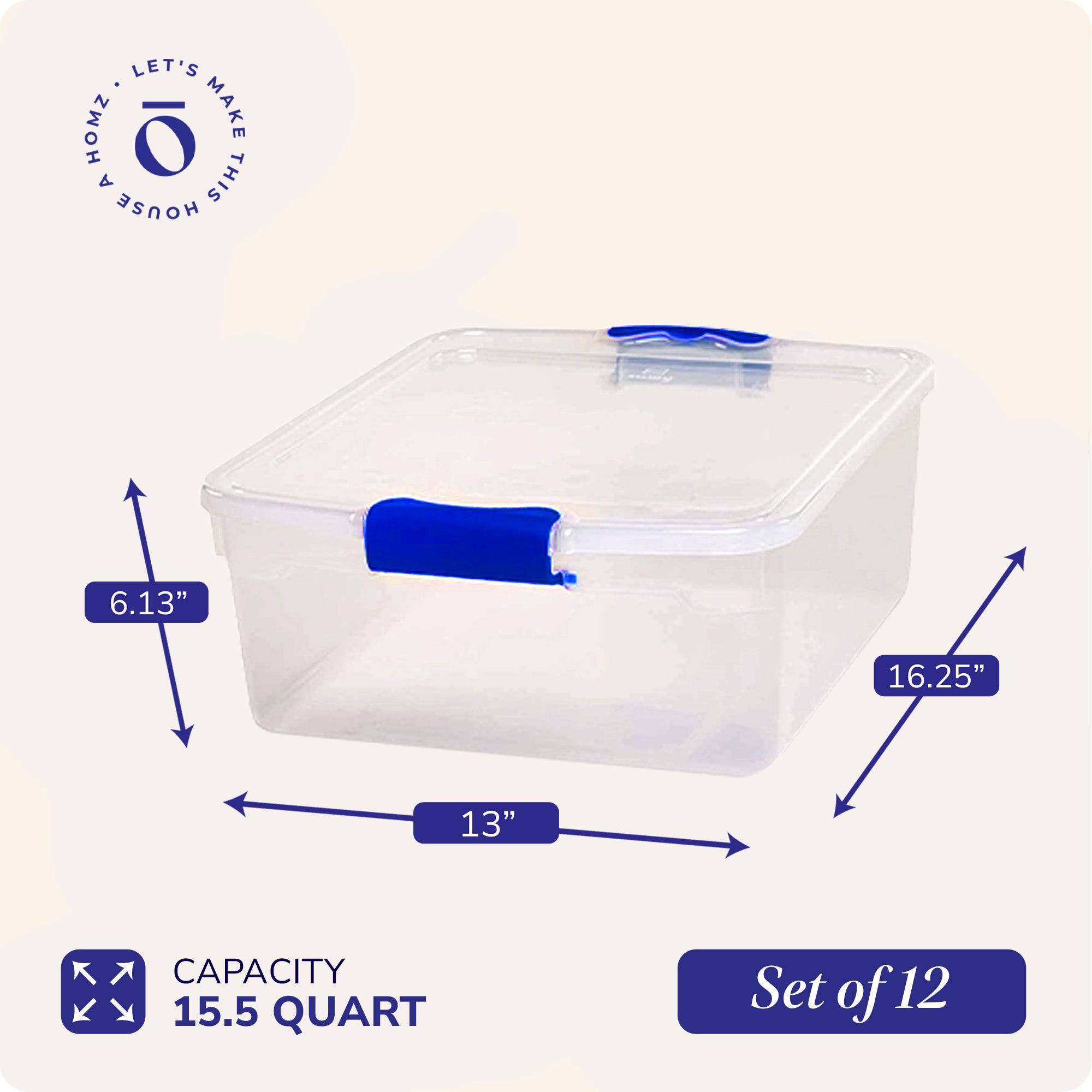 Homz 15.5 Quart Heavy Duty Clear Plastic Stackable Storage Containers, 12 Pack - VMInnovations
