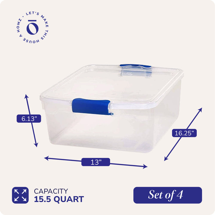 Homz 15.5 Quart Clear Plastic Stackable Storage Containers, 4 Pack (Used) - VMInnovations