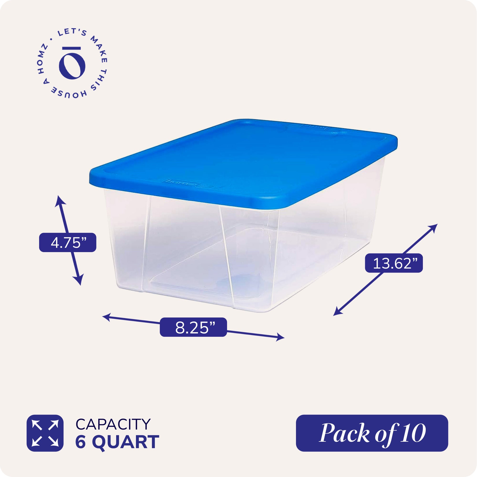 Homz Snaplock 6 Qt Stackable Storage Container w/ Lid, Blue (10Pk) (Open Box) - VMInnovations