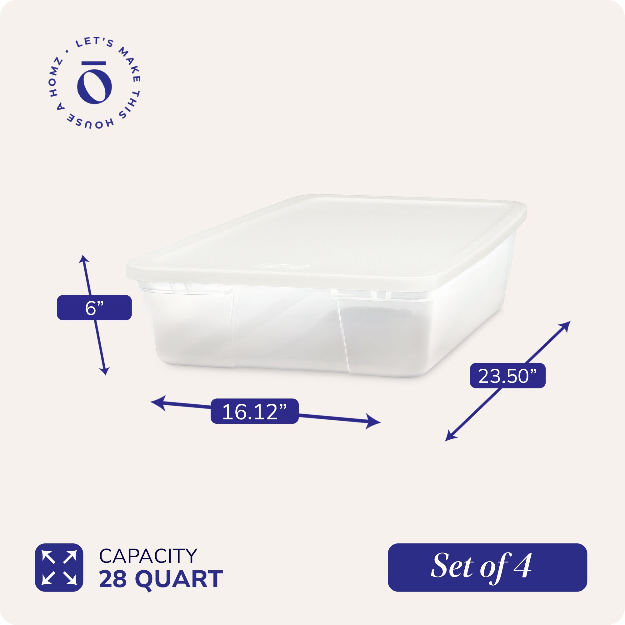 Homz 28 Qt Snaplock Clear Plastic Storage Container Bin with Secure Lid (4 Pack) - VMInnovations
