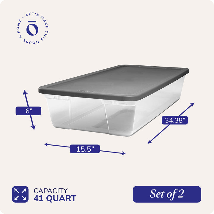 Homz 41Qt Stackable Plastic Storage Containers w/Snap-Close Lid, (2 Pack) (Used) - VMInnovations
