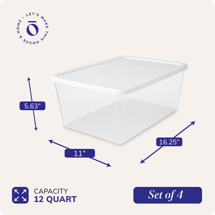 Homz 12 Qt Snaplock Clear Plastic Storage Bin with Secure Lid, 4 Pack (Used)