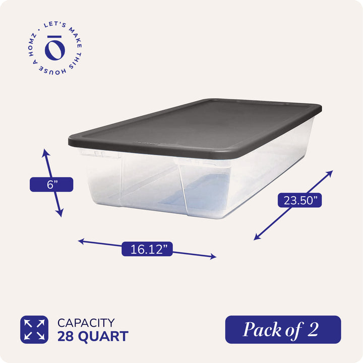 Homz 28 Quart Clear Organizer Storage Container Bin with Lid, (2 Pack) (Used) - VMInnovations