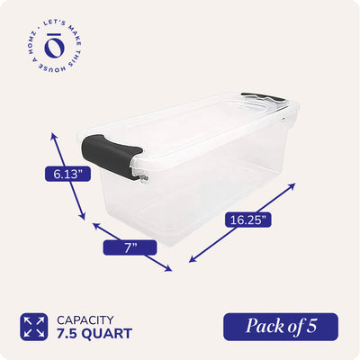Homz 7.5 Qt Clear Storage Container with Latching Lids, (5 Pack) (Open Box) - VMInnovations
