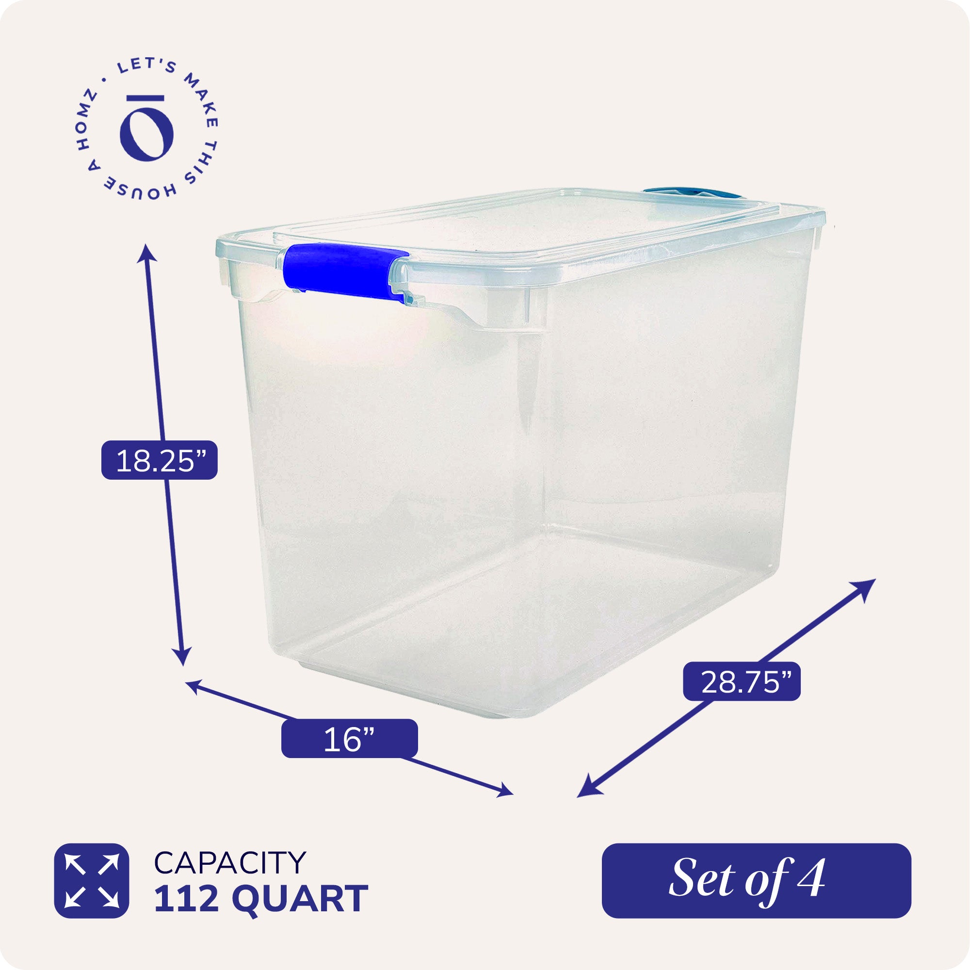 Homz 112 Quart Heavy Duty Modular Stackable Storage Containers, Clear, 4 Pack