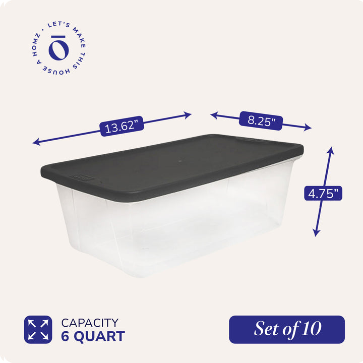 Homz Snaplock 6 Qt Clear Organizer Storage Container w/ Lid (10 Pack) (Open Box) - VMInnovations