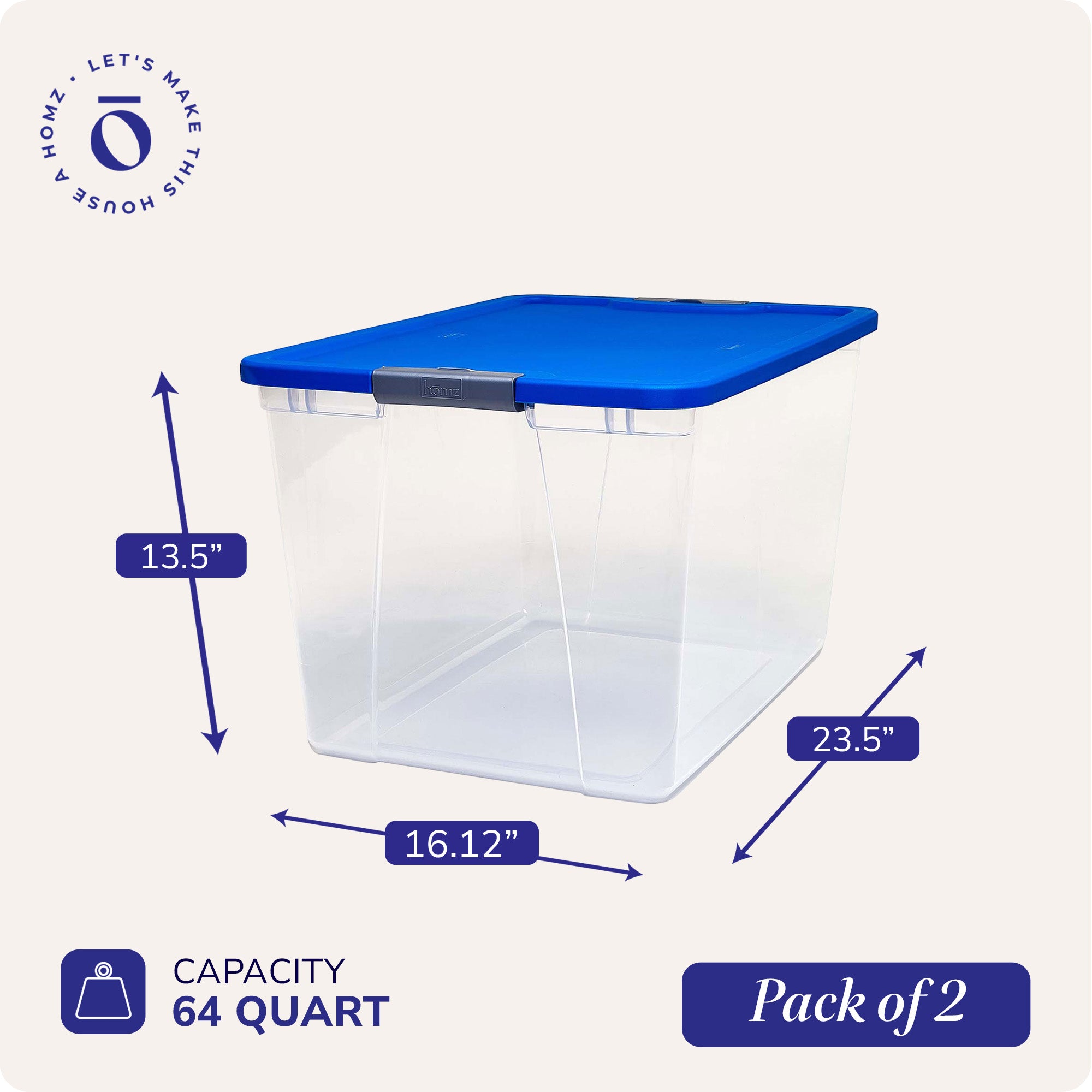 Homz 64 Qt Secure Latch Lrg Clear Stackable Storage Container w/Lid (2pk)(Used) - VMInnovations