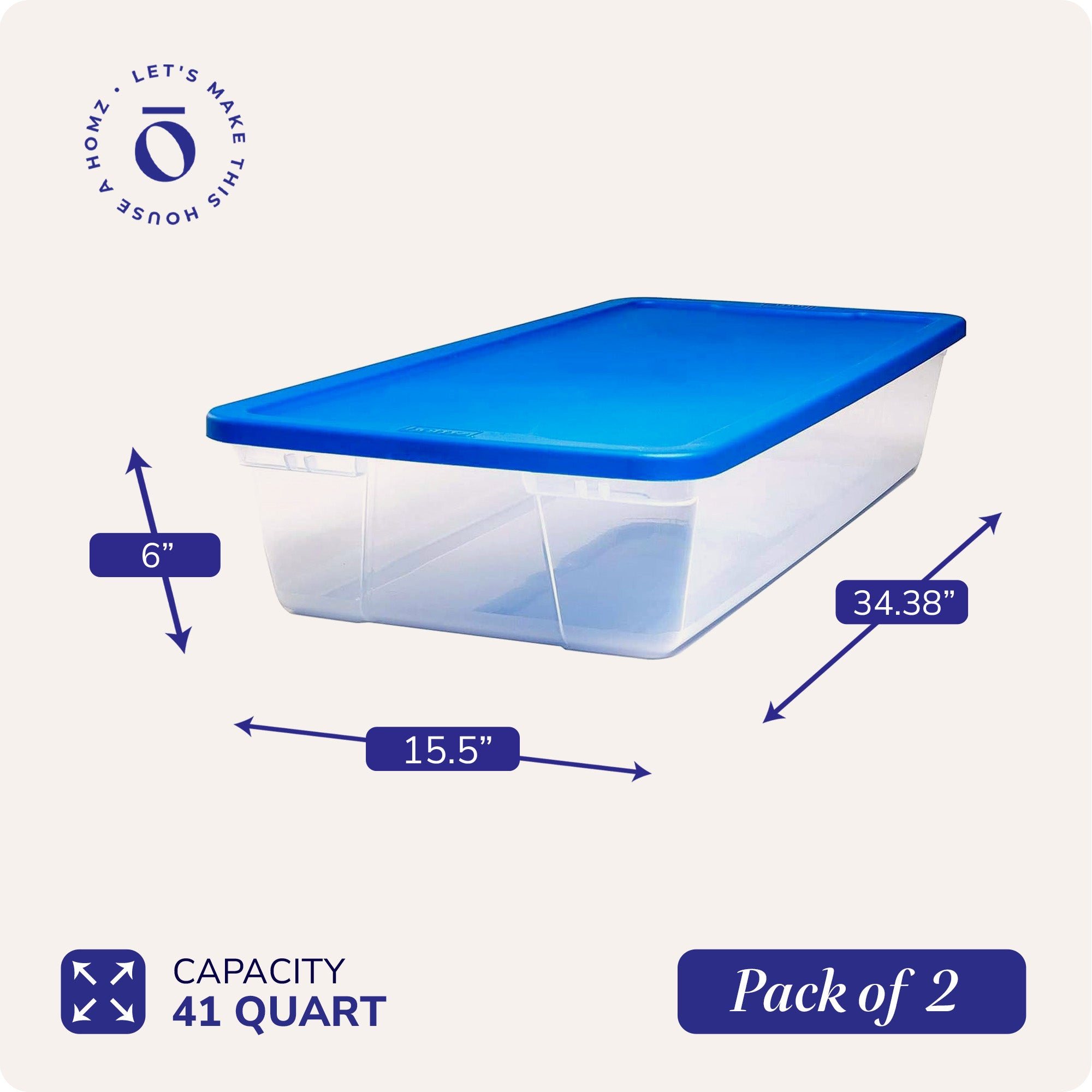 Homz Snaplock 41 Qt Stackable Plastic Storage Container w/ Lid, Blue (2pk)(Used) - VMInnovations