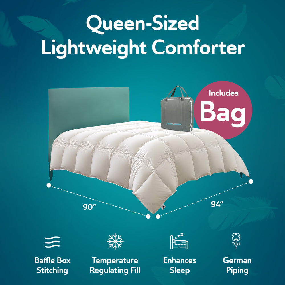 Sleepgram Queen Sized Pre Shrunk Lightweight Embroidered Cotton Comforter, White - VMInnovations