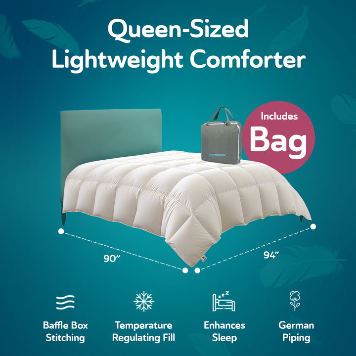 Sleepgram Queen Sized Pre Shrunk Lightweight Embroidered Cotton Comforter, White - VMInnovations