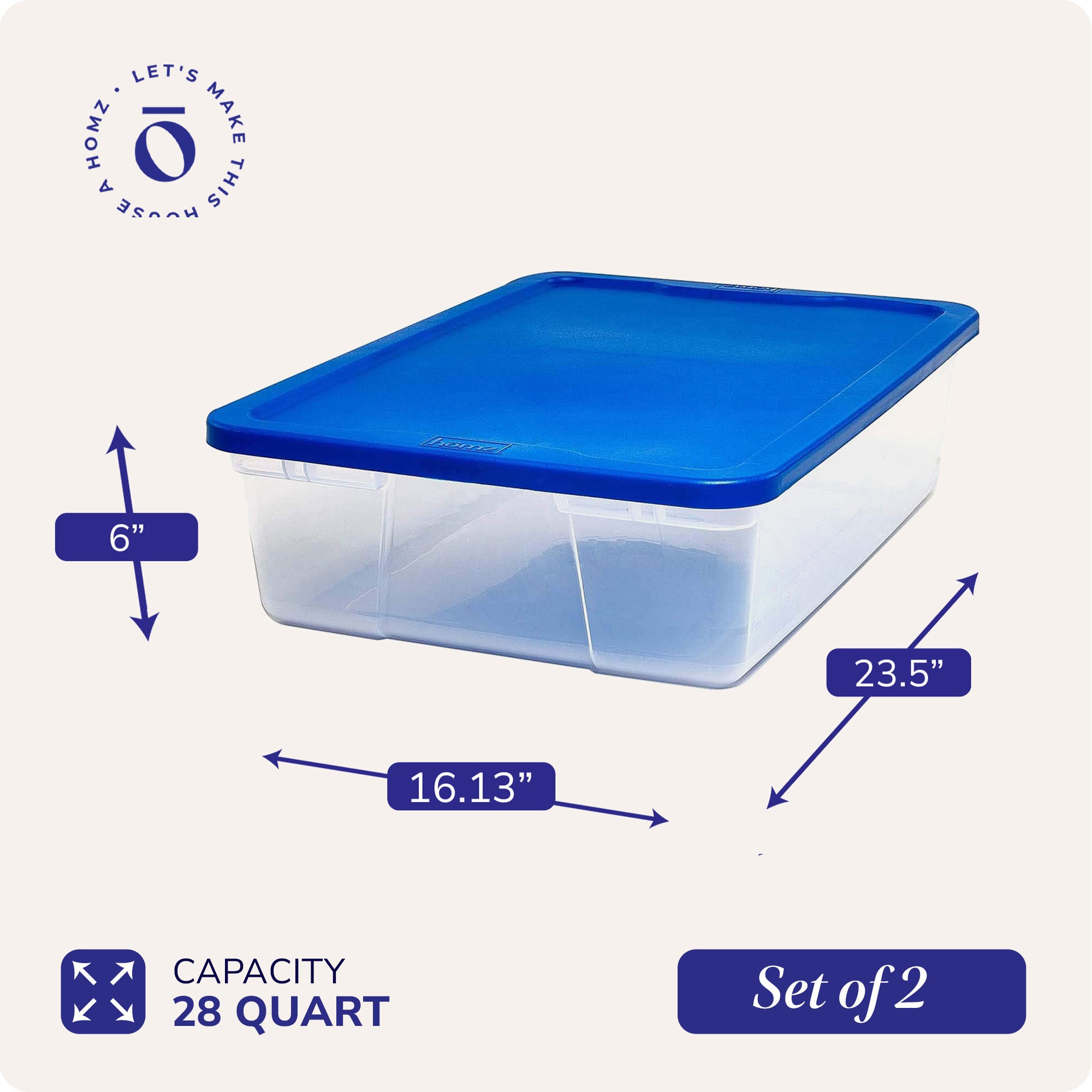 Homz 28 Qt Snaplock Clear Plastic Storage Container Bin , Blue (2pk) (Open Box) - VMInnovations