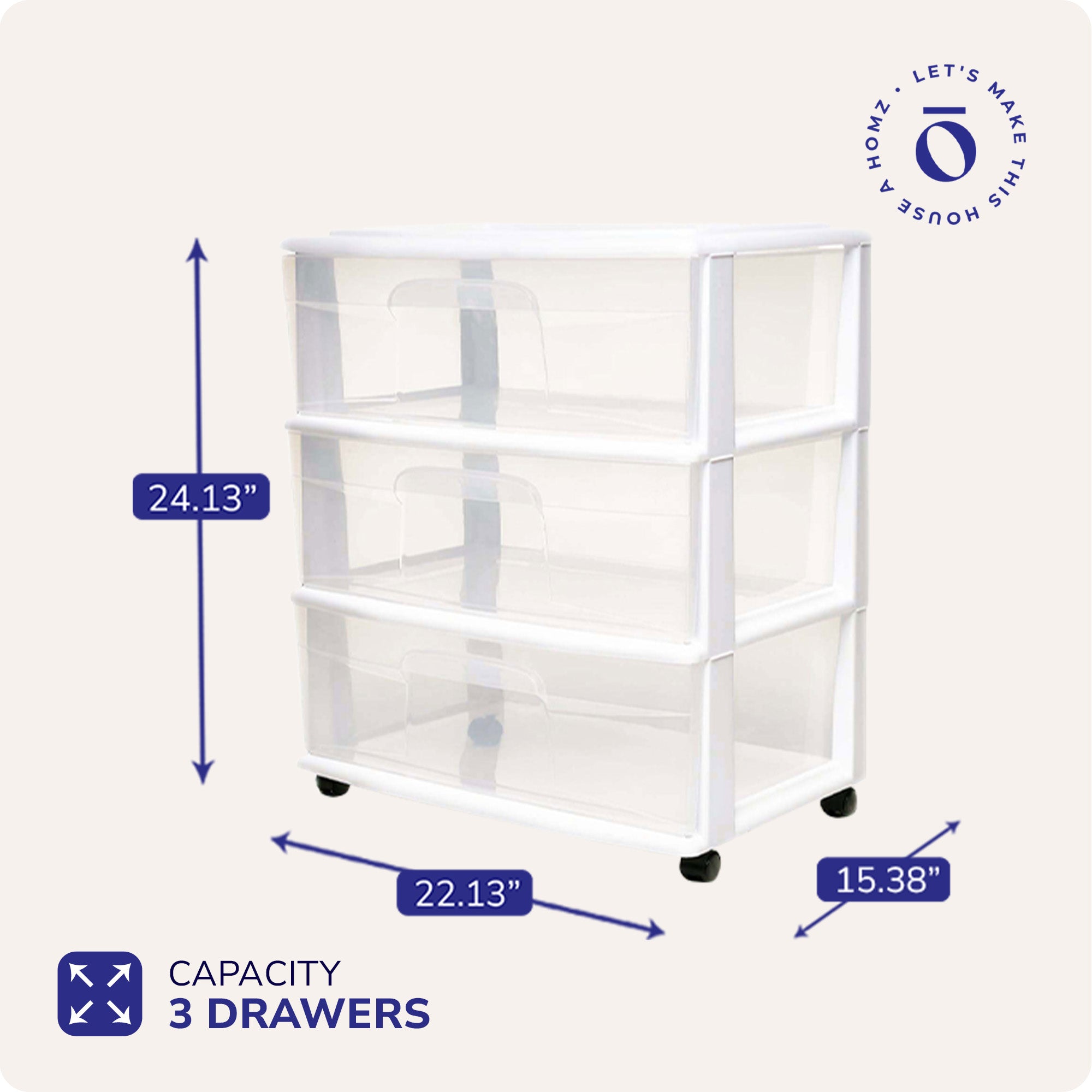 Homz 3 Clear Drawer Small Rolling Storage Container Tower, White Frame (Used) - VMInnovations