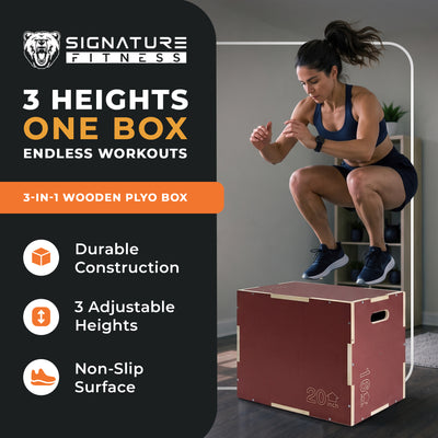 Signature Fitness 16"x20"x24" Non-Slip Wooden Plyo Box Jump Exercise Platform