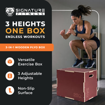 Signature Fitness 20"x24"x30" Non-Slip Wooden Plyo Box Jump Exercise Platform - VMInnovations