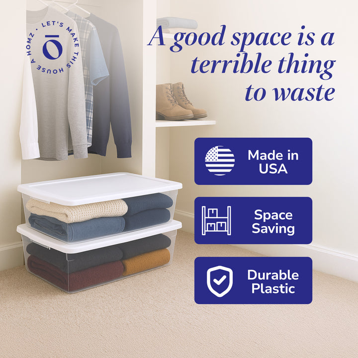 Homz Snaplock 41 Qt Stackable Plastic Container w/Latching Lid (2pk) (Open Box) - VMInnovations