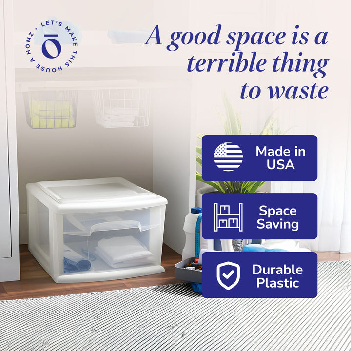 Homz Plastic 1 Drawer Medium Storage Cart White w/Clear Drawer, 2 Pack(Open Box) - VMInnovations