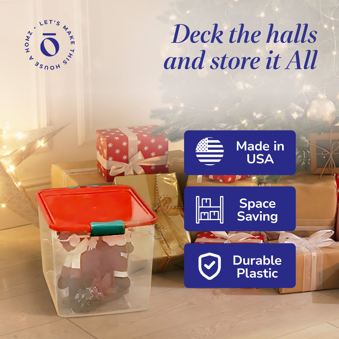 HOMZ 31 Quart Holiday Plastic Storage Container Bin with Latching Lid, 4 Pack - VMInnovations